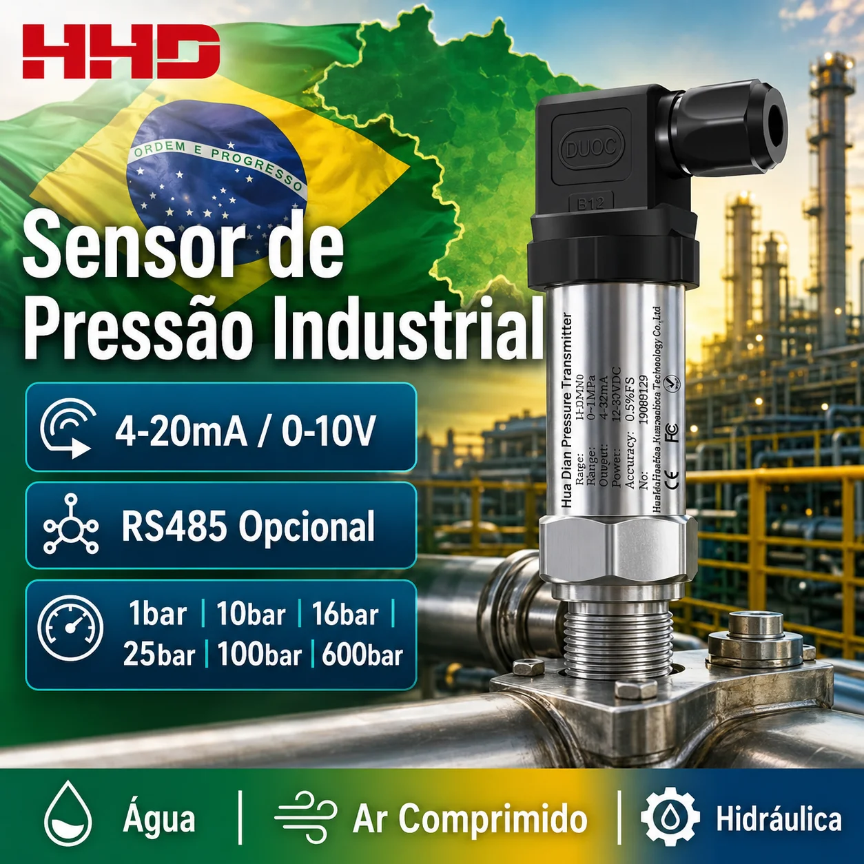 Water pressure sensor pressure transmitter 4-20ma RS485 10 16 bar mpa Vacuum negative pressure transducer for Air oil liquids