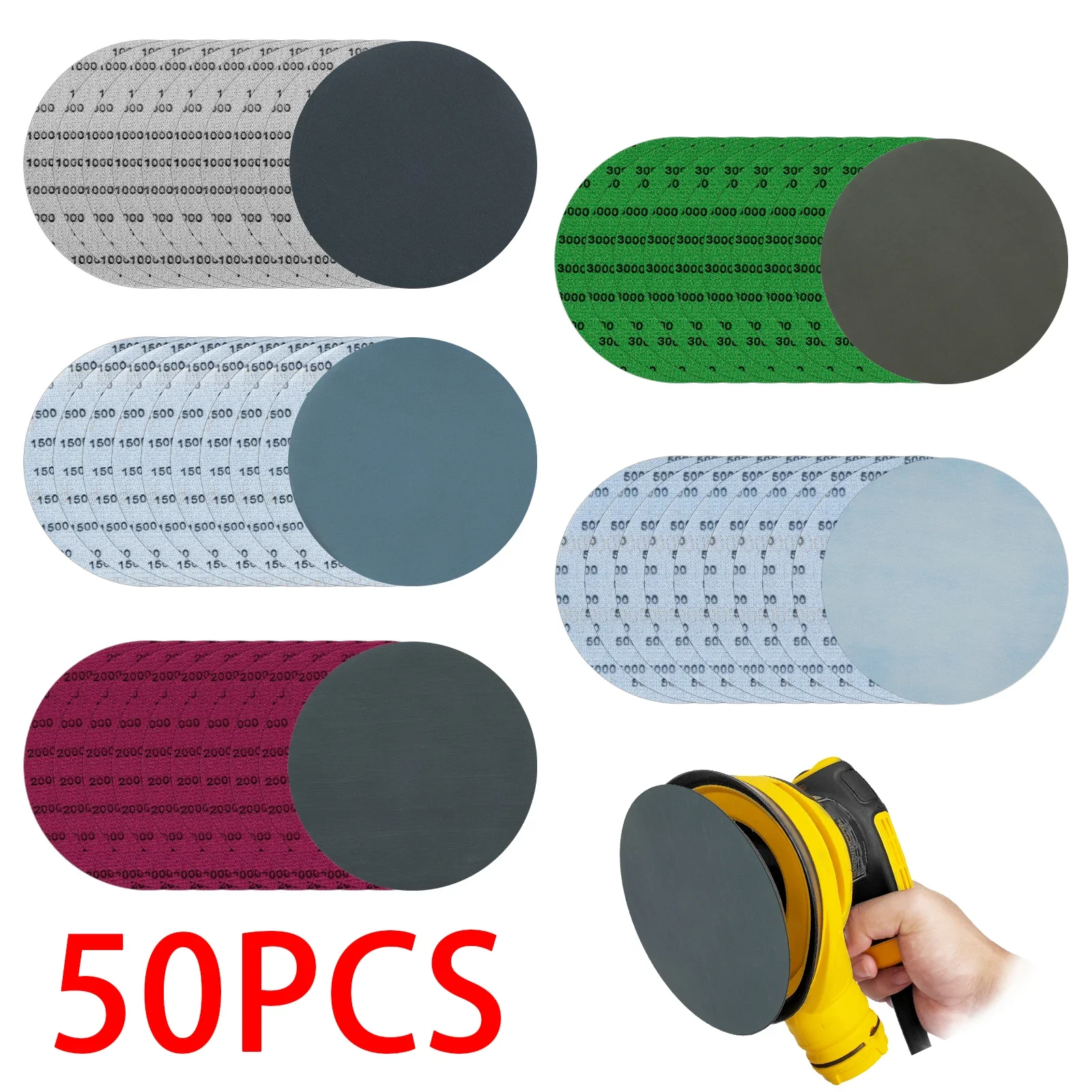    50 Stück 6 Zoll Schleifscheiben 1000-5000 Körnung Nass-Trocken-Schleifpapier mit Klettverschluss 150mm Schleifpapier für Auto Holz Metall Polieren