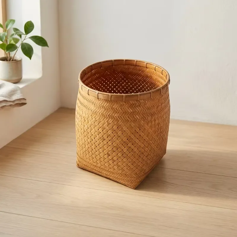 Handcrafted bamboo tabletop storage baskets, Zen-style desk storage boxes, rustic kitchen and home decor trays for tea sets
