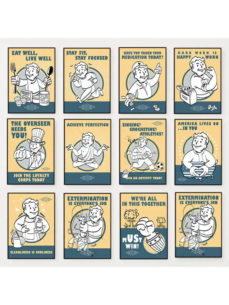 Jeu vidéo classique f-fallouts Vault Boys, affiche imprimée Vintage HD, peinture sur toile, Art mural pour salon, décoration de la maison, cadeau
