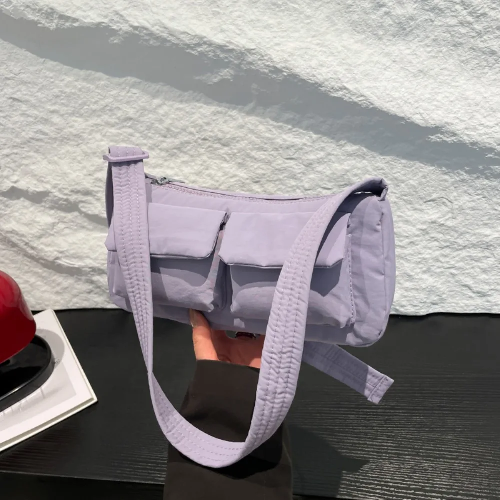 

Korean Solid Color Single Shoulder Bag Lightweight Nylon Cross Body Bag Waterproof Multi-pocket Messenger Bag Outdoor