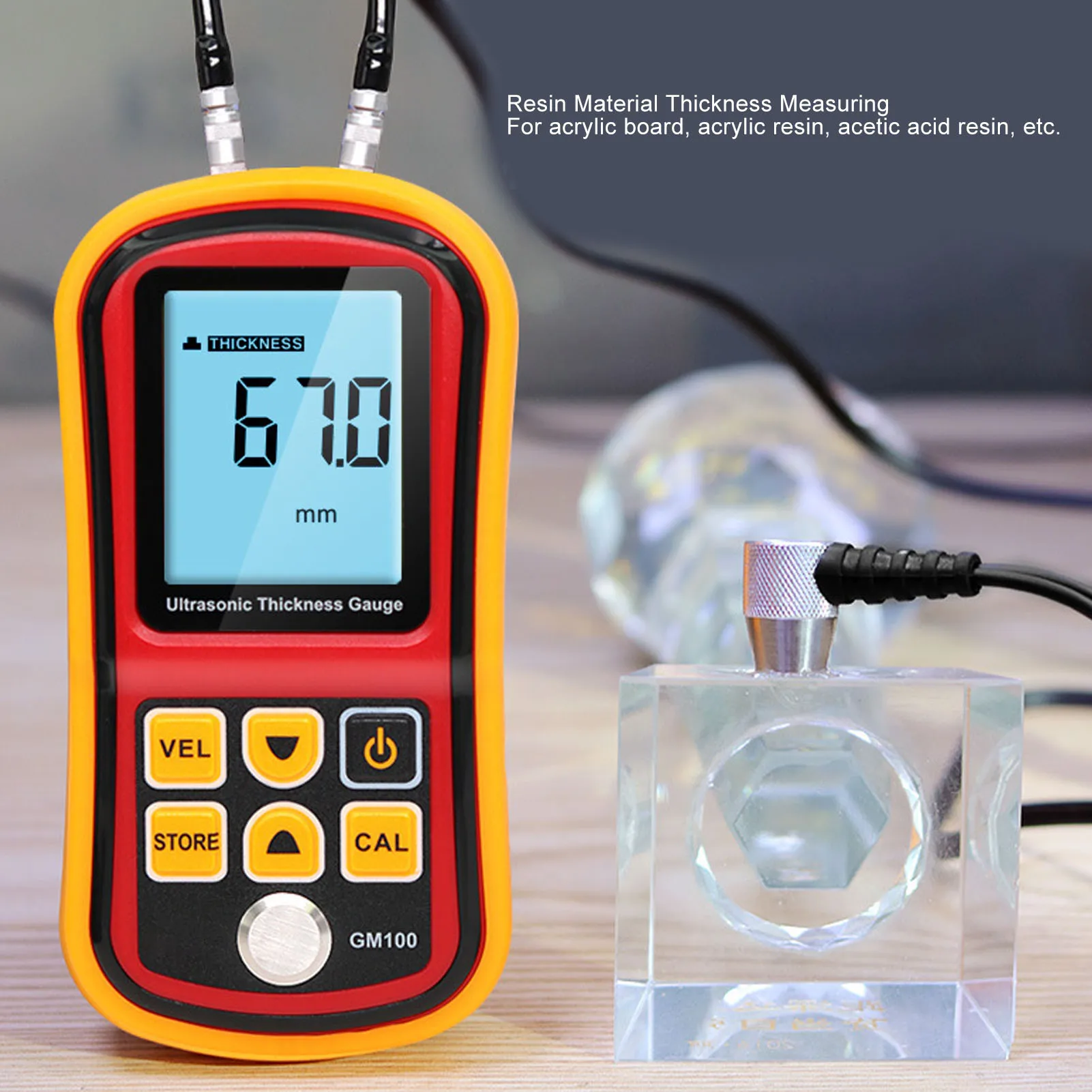 Digital Thickness Gauge GM100 with Adjustable Sound Velocity 1000-9999m/s for Steel Aluminum Brass Plastic Measurement