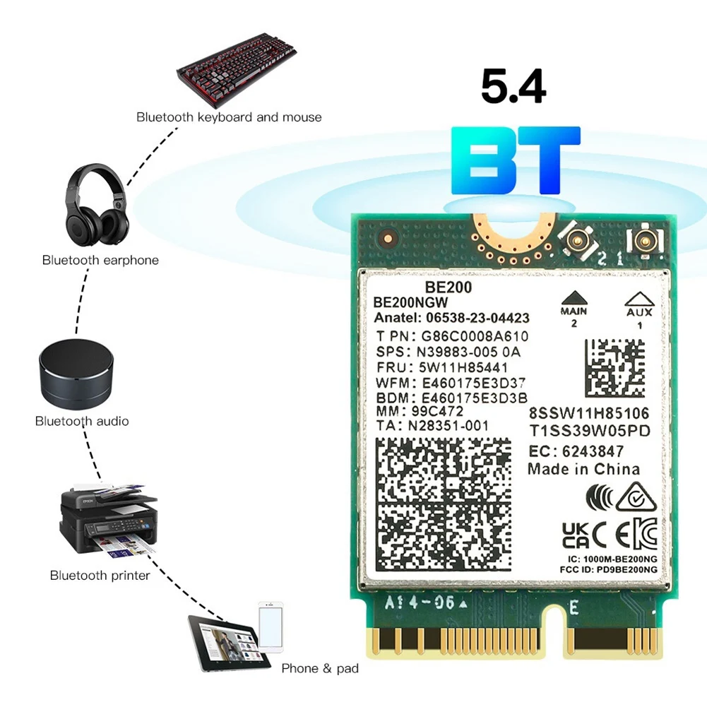 ATP-BE200 BE200NGW WIFI 7 WiFi Card+Antenna Kit BT 5.4 802.11AX Tri Band M.2 NGFF Wireless Network Adapter for Win10/11