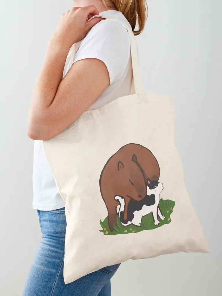 

Capybara Cuddling Cat Tote Bag bag for beach shopper bag women large size bags shopping cart bags