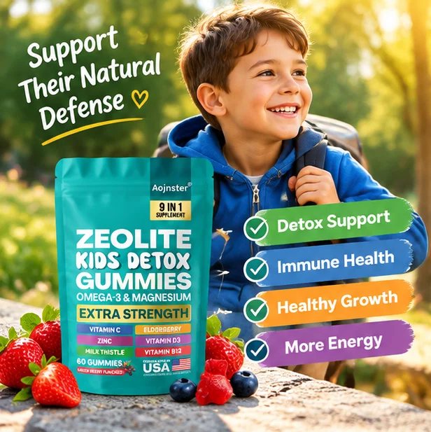 Mixed Berry Zeolite Kids Detox Gummies, Extra Strength 9 in 1 Nutrition, Omega-3, Magnesium & Multiple Vitamins,Daily Supplement