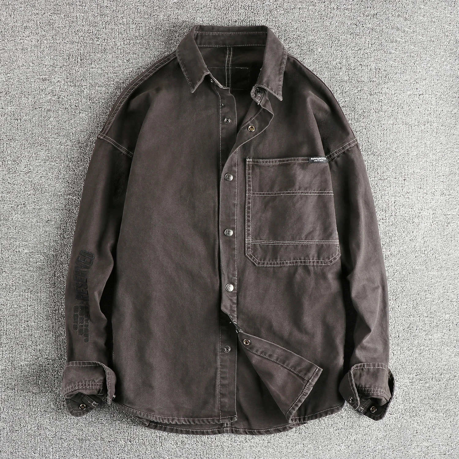 Sleeves embroidered letters heavy tide cool wash to do old men's work long sleeve shirt autumn and winter casual coat