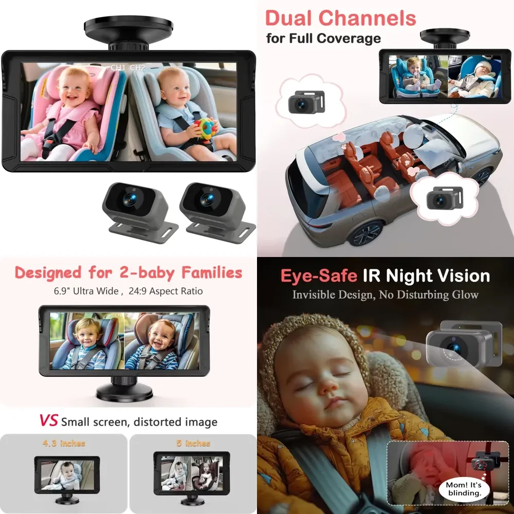 

Fodkh Dual Baby Car Camera - 6.9" Split Screen 1080P HD, IR Night Vision, Easy Installation