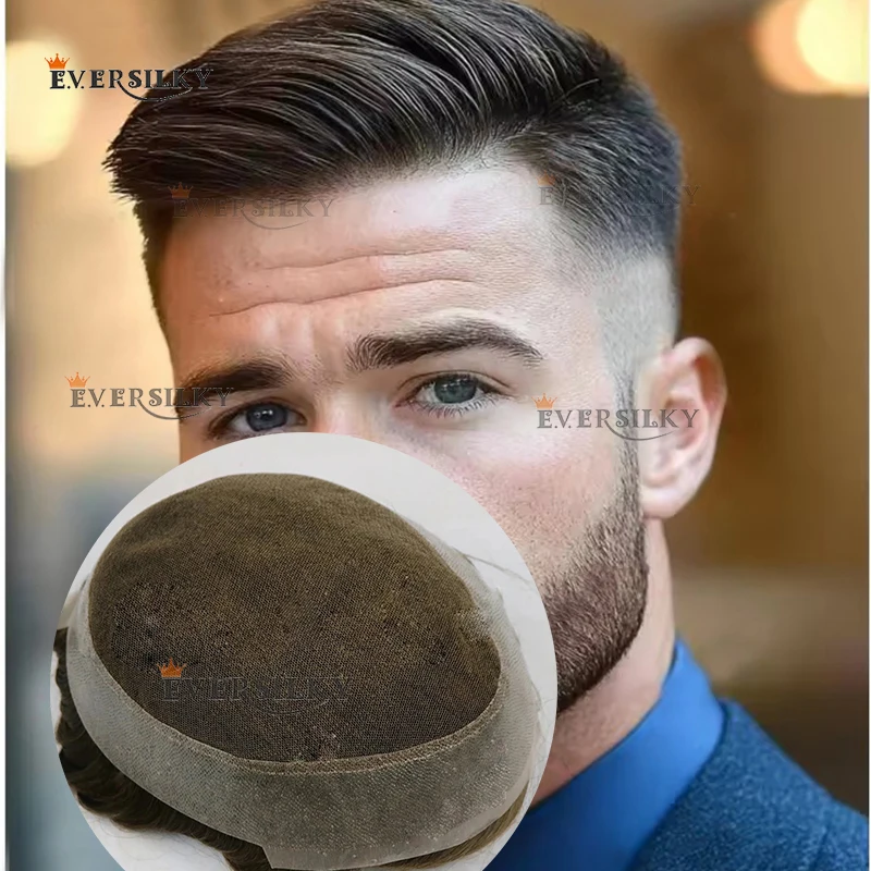 

Ash Brown Australia Toupee Breathabl Lace PU Around Man Hair Replacement System Natural Hairline HumanHair Men's Capillary Prost