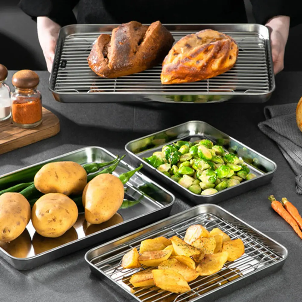 

Drainage Mesh Tray Set Thick Steamer Baking Cooling Rack Oil Catcher Pan 430 Material 31 5x24 5cm Multifunctional Baking