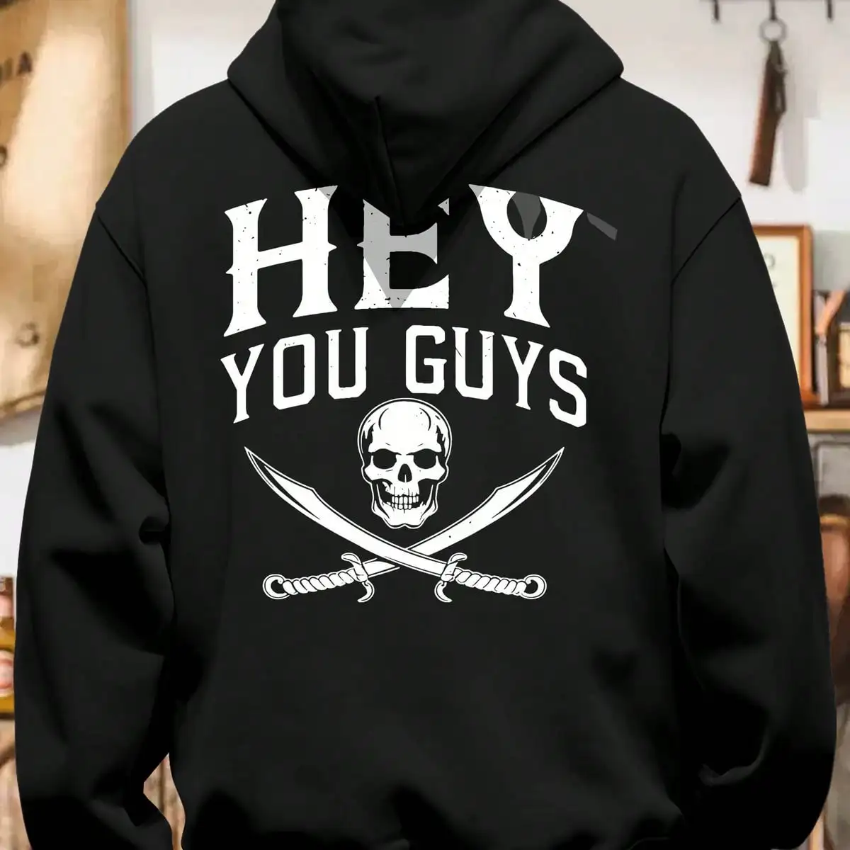 Pirate Skull Printed Cotton Hoodie - Relaxed Fit, Classic Crew Neckline - Perfect For Fall And Winter Season, Ideal For Casual Outings And Daily Wear,