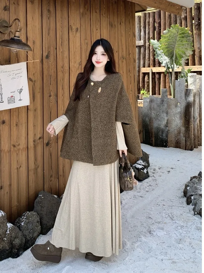 

plus Size Women's Irregular Hemline Long Sve Top Coat Autumn New Waist-Cinching Dr Korean Sle Faion Set Universal Fit