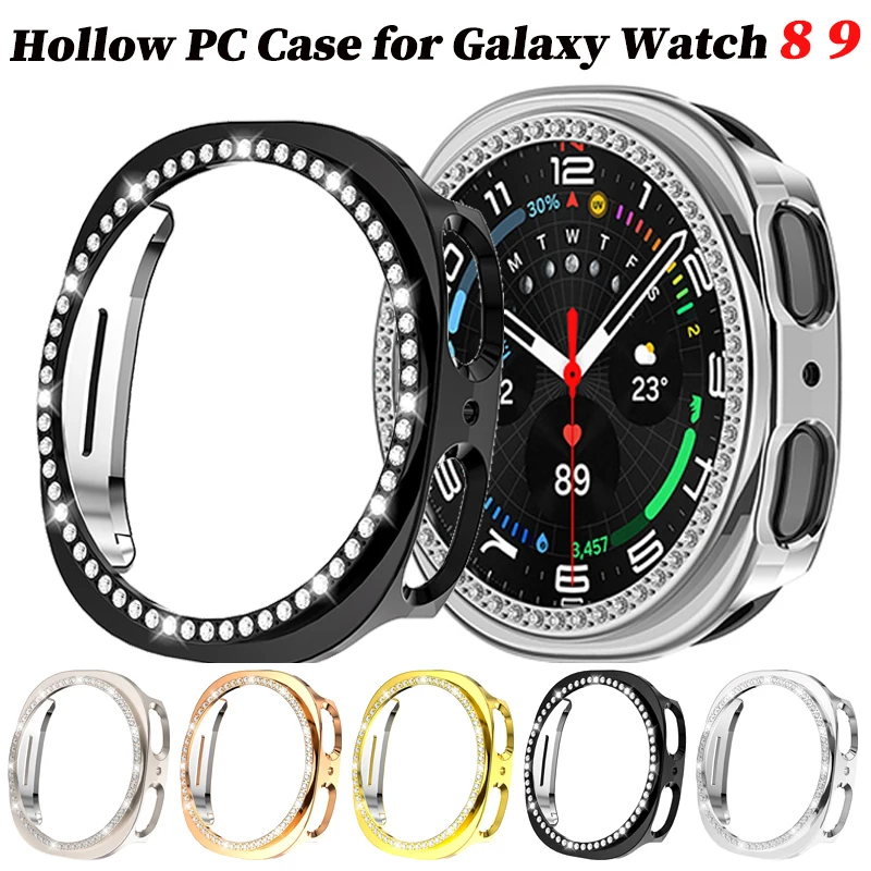 Bling Hollow Case for Samsung Galaxy Watch 8 9 44mm 40mm Diamond PC Hard Case for Galaxy 8 9 Hollow Protective Cover Accessories