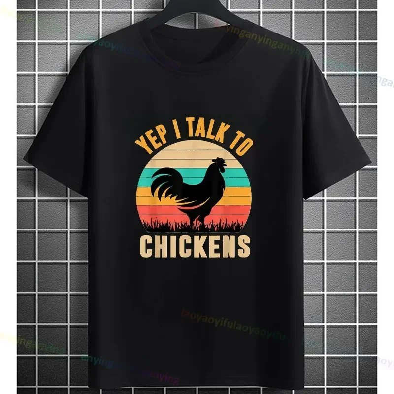 Funny Vintage Yep I Talk To Chickens Men'S Cotton Crew Neck T-Shirt Chicken Whisperer Farming Theme Tshirt Y2k Top