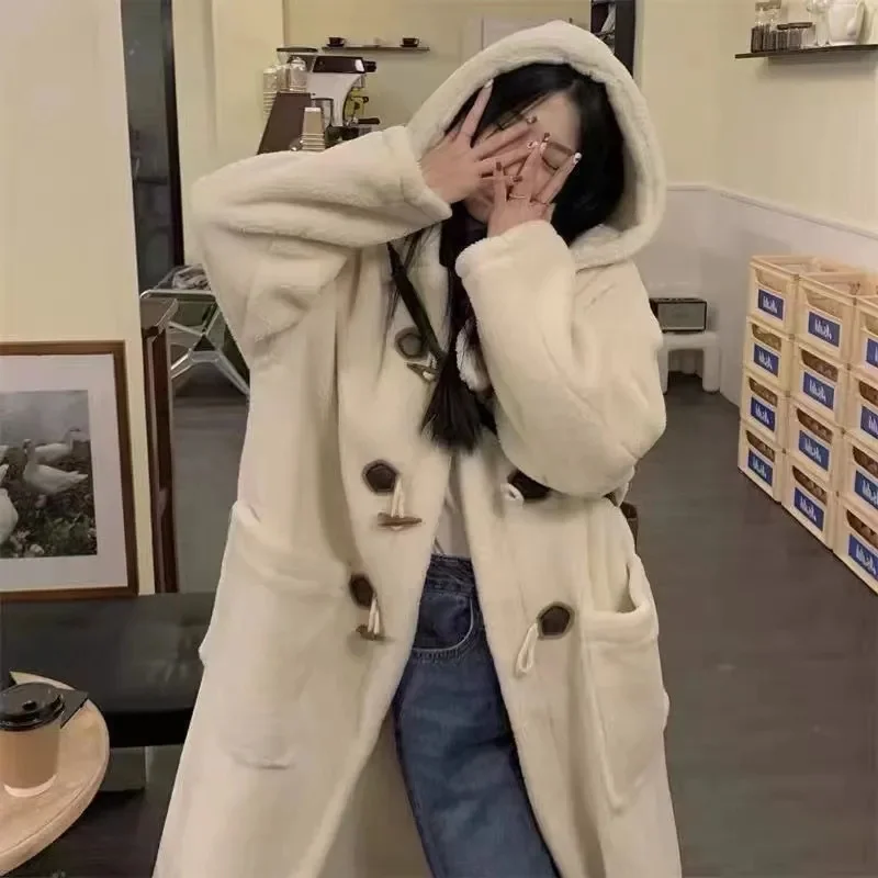 

Lamb Wool Coat Women Winter Thickened 2024 New Long Style, Granular Cow Horn Buckle Fur Integrated Lamb Wool Coat, Warm Cardigan