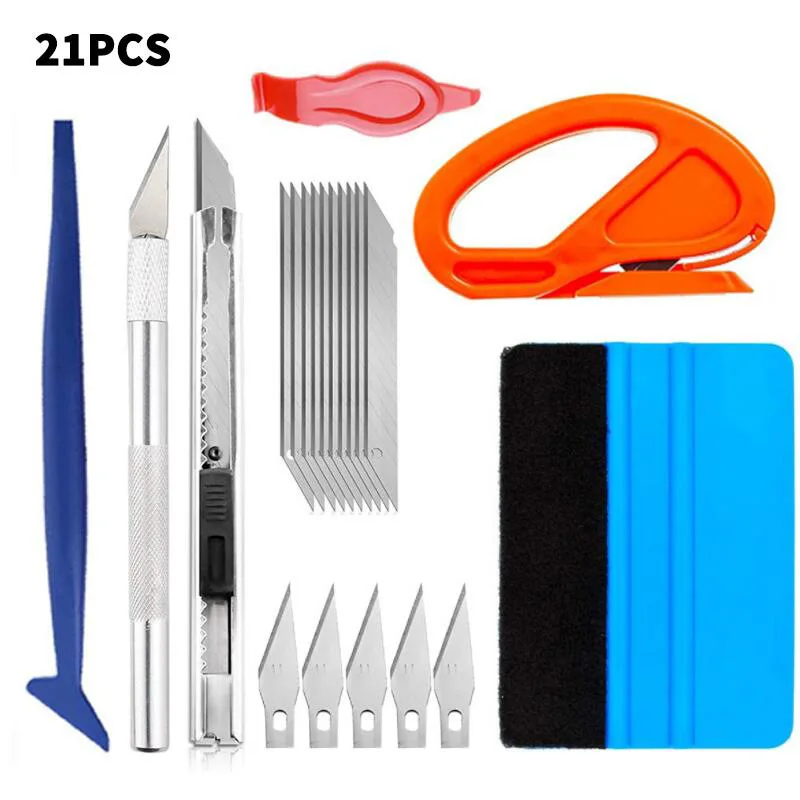 

21PCS Automotive Recolor Film Smoothing Scraper Tool Vinyl Film Edger Carving Knife Blade Combined With Spare Blade