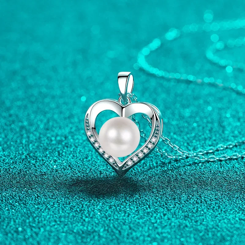 18K Gold Inlaid Pearl Necklace, Moissanite Collarbone Chain Pt950 Platinum Diamond Fashionable and Simple Pendant