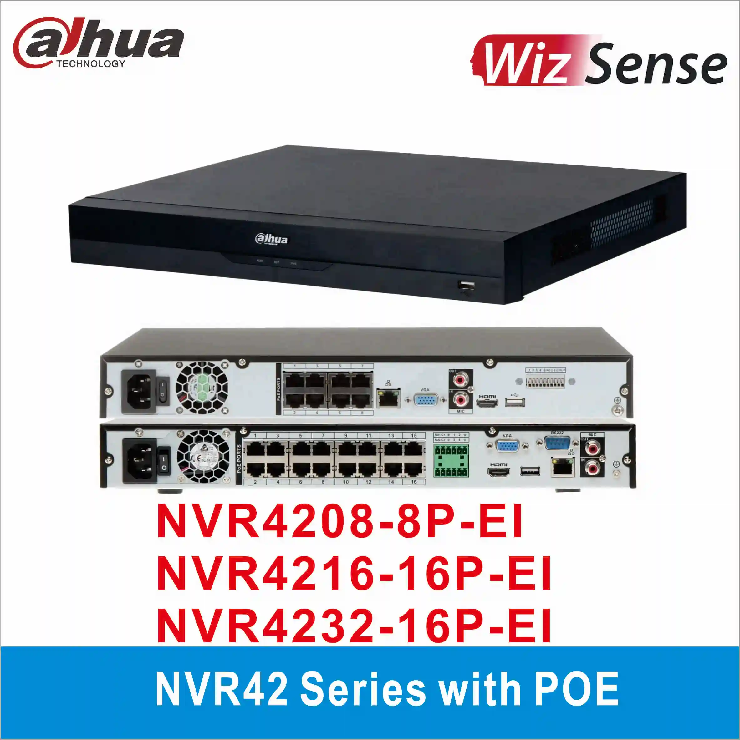 داهوا NVR4208-8P-EI NVR4216-16P-EI NVR4232-16P-EI PoE WizSense NVR 8CH 16CH 4K 16MP H.265 2 SATA لكاميرا IPC IP