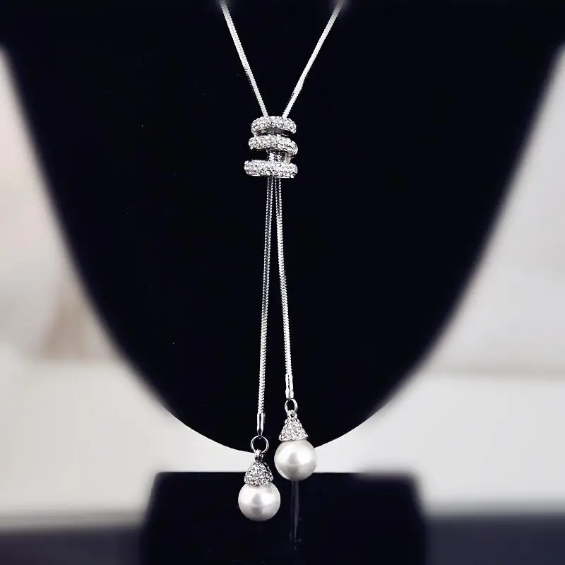 Long Necklaces & Pendants Fashion Geometric Crystal Statement Necklace For Women Collier Femme Pearl Choker Jewelry 2026