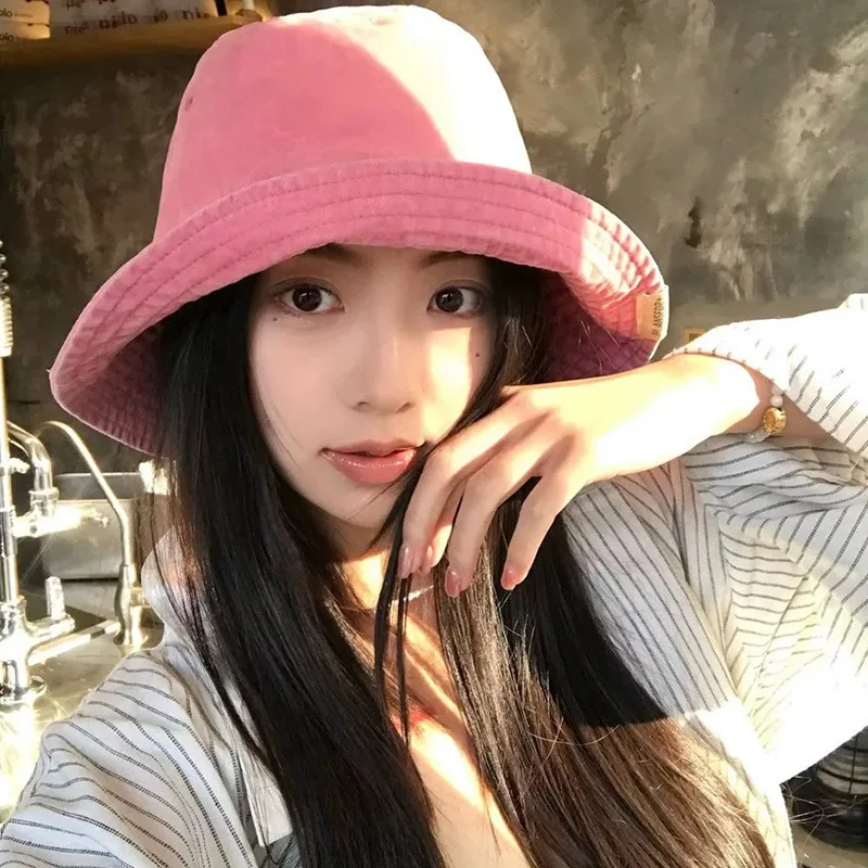 

Simple Solid Color Washed Cotton Bucket Hat Spring and Autumn Outdoor Casual Versatile Sunshade Panama Bob Cap for Men and Women