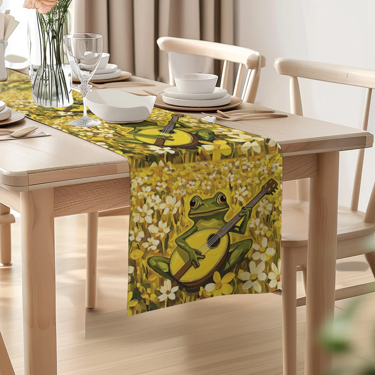 decoration table runner Summer Daisies Impressionism Long cloth for home, kitchen,outdoors,garden,restaurants,banquet supplies.