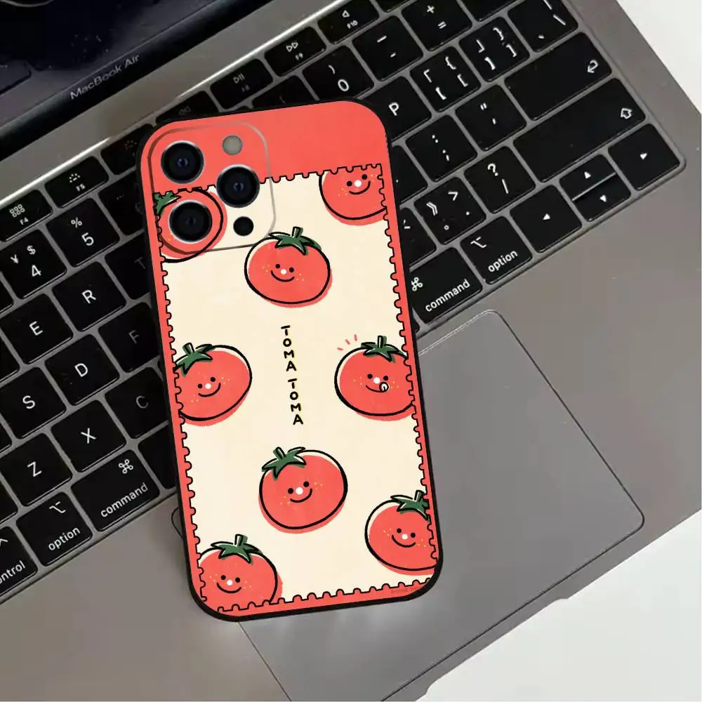 V-Vegetables Fruits Tomatoes   Phone Case For iPhone 17,16,15,14,13,12,11 Plus,Pro Max,XS,Soft Silicone Black Cover