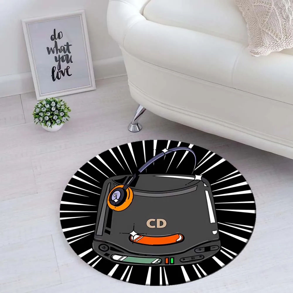 CD player round rug flannel fun non slip floor mat for kids room nursery decor music theme home accessories retro