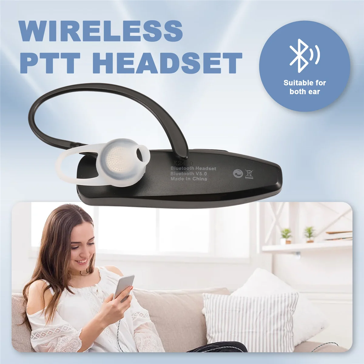 SMIEA Walkie Talkie Auricolare PTT Bluetooth senza fili Auricolare Spina K vivavoce per adattatore per cuffie per microfono KENWOOD