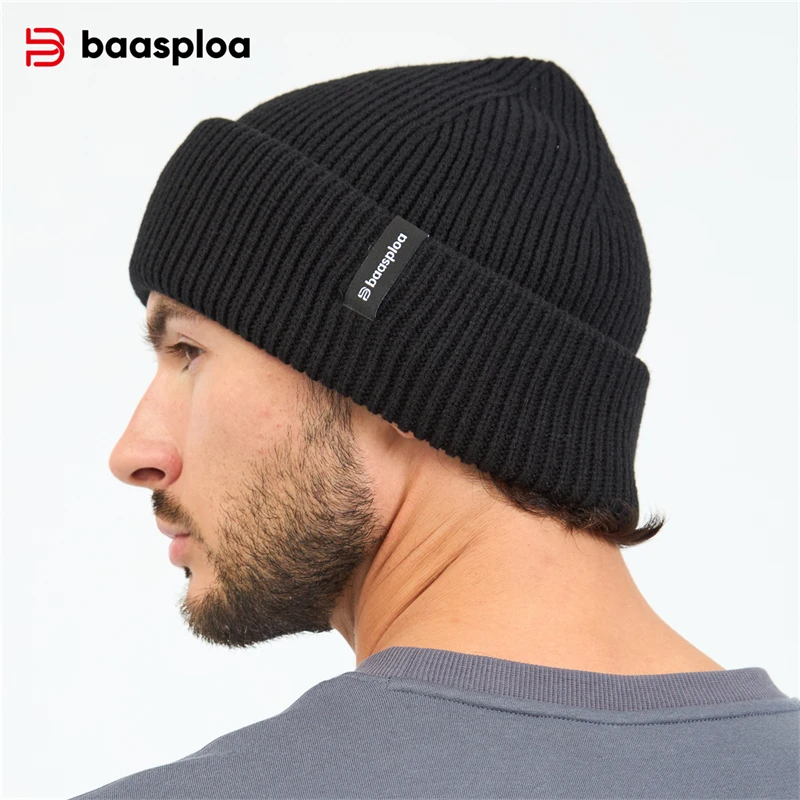 Baasploa Men Knitted Hat Brand Comfort Warm Brimless Hats for Men Casual Fashion Solid Caps Beanie Wool Autumn Winter Male