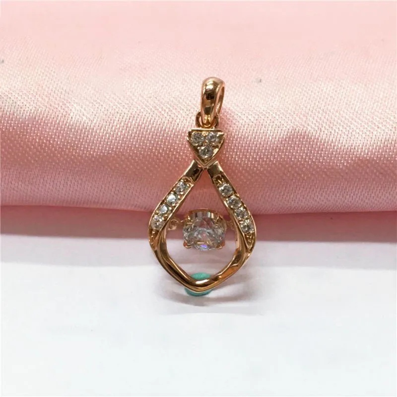 Classic 585 Purple Gold crystals Water droplets Necklace Fashion Plated 14K Rose Gold Geometric Pendant Wedding Jewelry