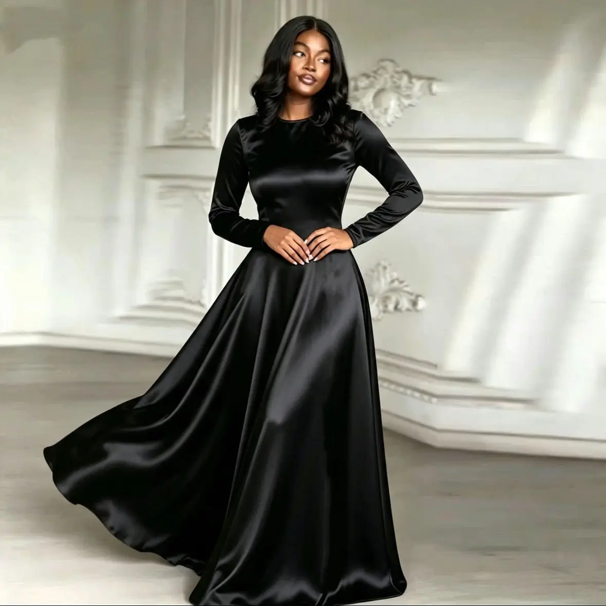 Glossy Ice Silk Women Satin Long Sleeve Bodycon Dress Maxi Dress Plus Size Sleeping Pajamas Robe
