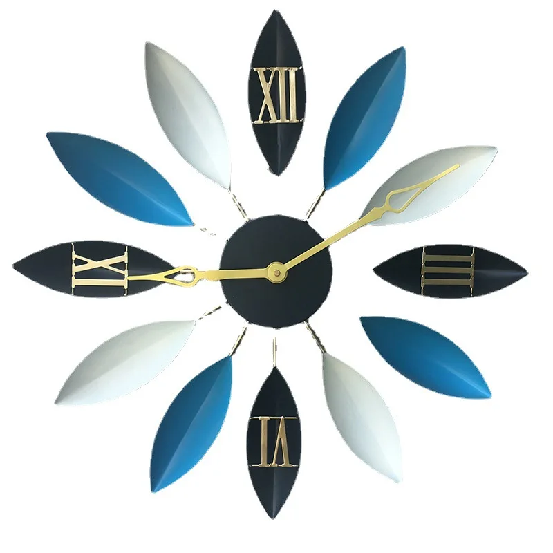 

Manufacturers wholesale European and American retro loft industrial wind wrought iron leaf wall clock decorative clock living ro