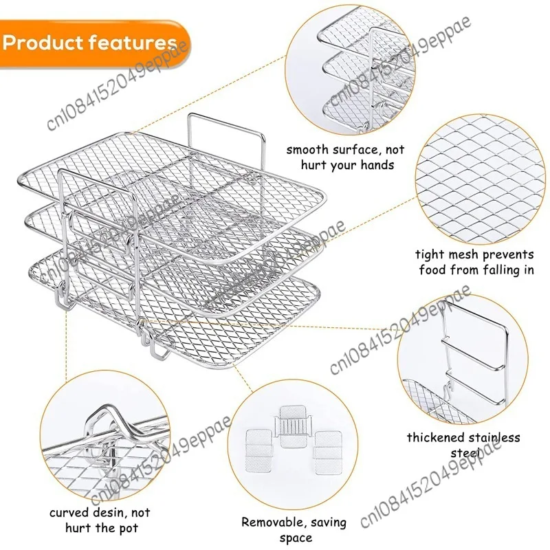 Home Three-Layer Grill Rack Steamer Stainless Steel Air Fryer Accessories