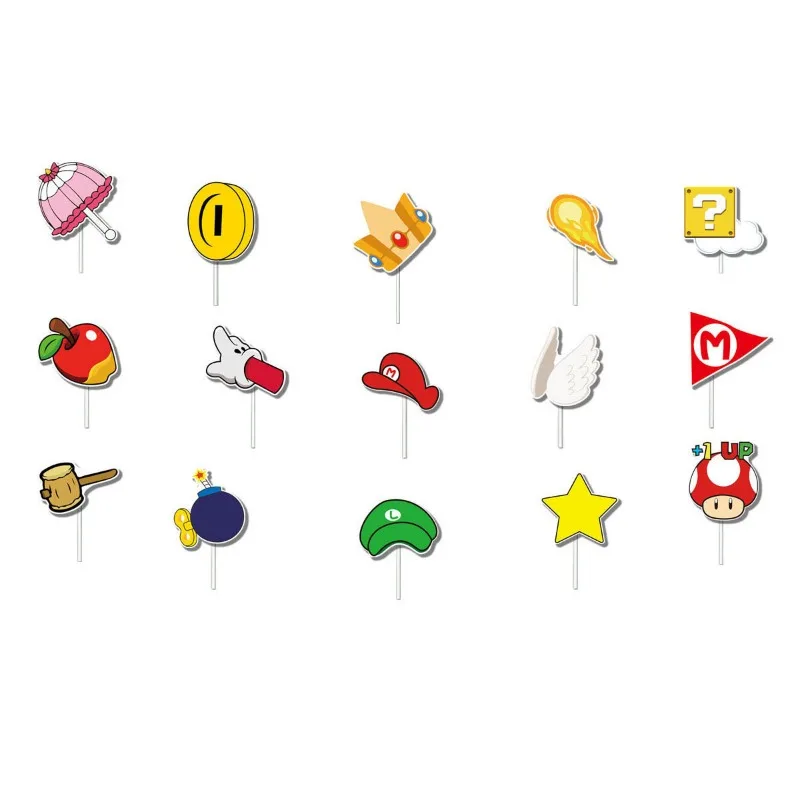 16pcs/set Super Mario Cake Flag Decorations Theme Cake Toppers Banner Flag Decorations Birthday Events Party Layout Supplies new