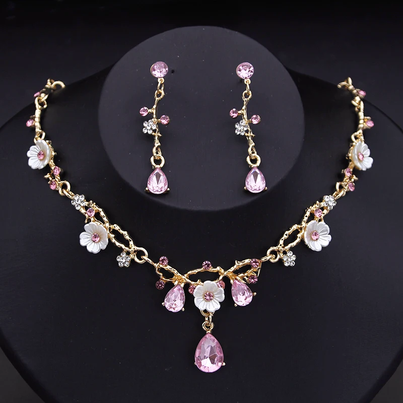 Gorgeous Crystal Bride Jewelry Sets for Women Luxury Flower Choker Necklace Earrings Wedding Dress Bridal Necklace Sets Fashion