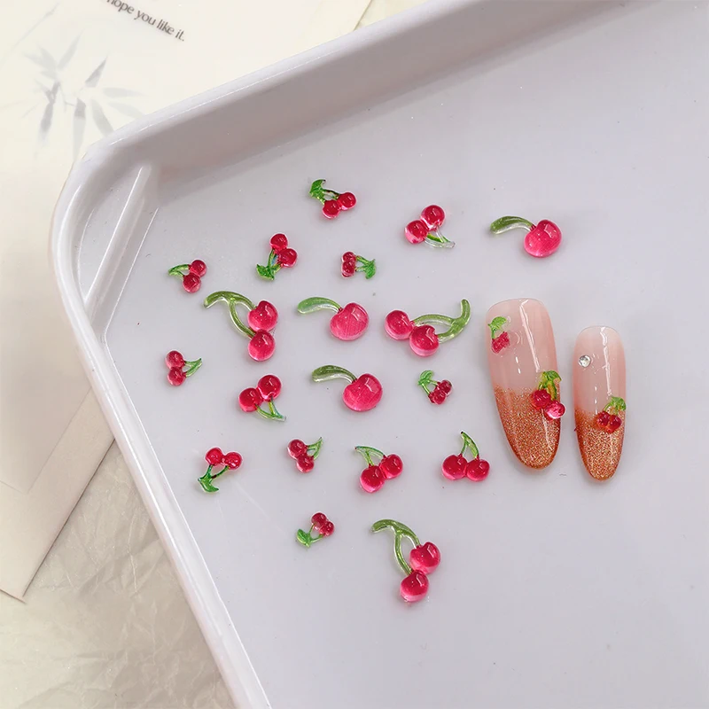 20個入り スイート3Dミニレッドチェリーネイルアートアクセサリー レジンフルーツネイルチャーム ジュエリーネイルアートデコレーションパーツ DIYマニキュアツール