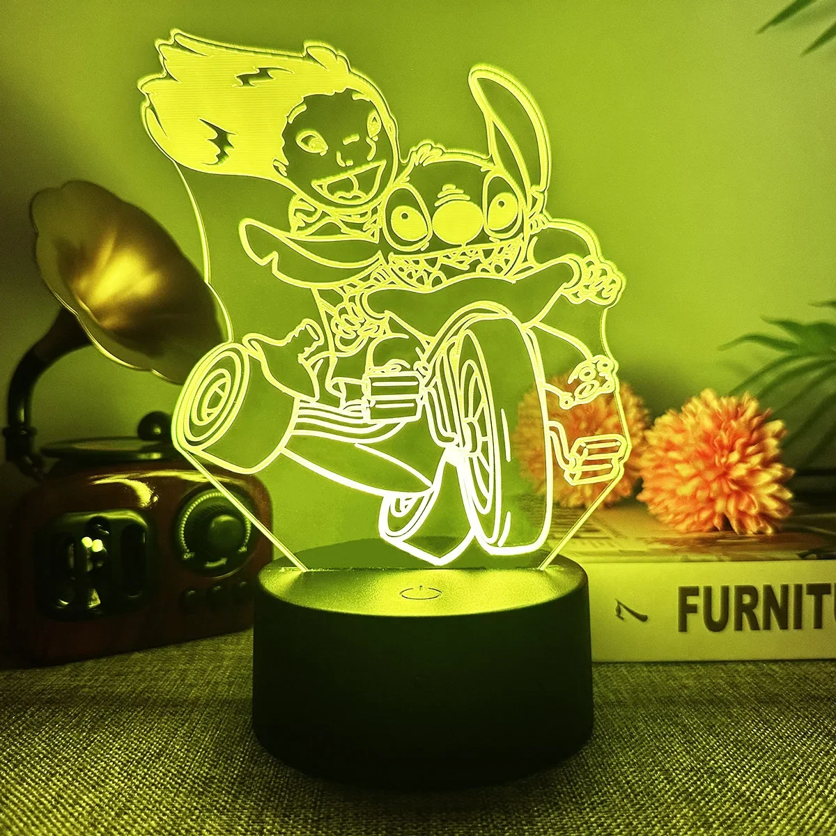 Stitch 3D Acrylic Illusion Night Light 16 Color Changing Decorative Lights with Remote Control Christmas Birthday Decoration Gif