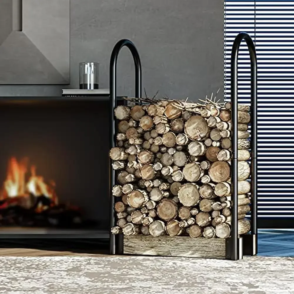 قابل للتعديل الصلب سجل حامل أرفف داخلي في الهواء الطلق الحطب تخزين الرف عدة 42 "H الثقيلة مسحوق أسود المغلفة الحديد توسيع #2