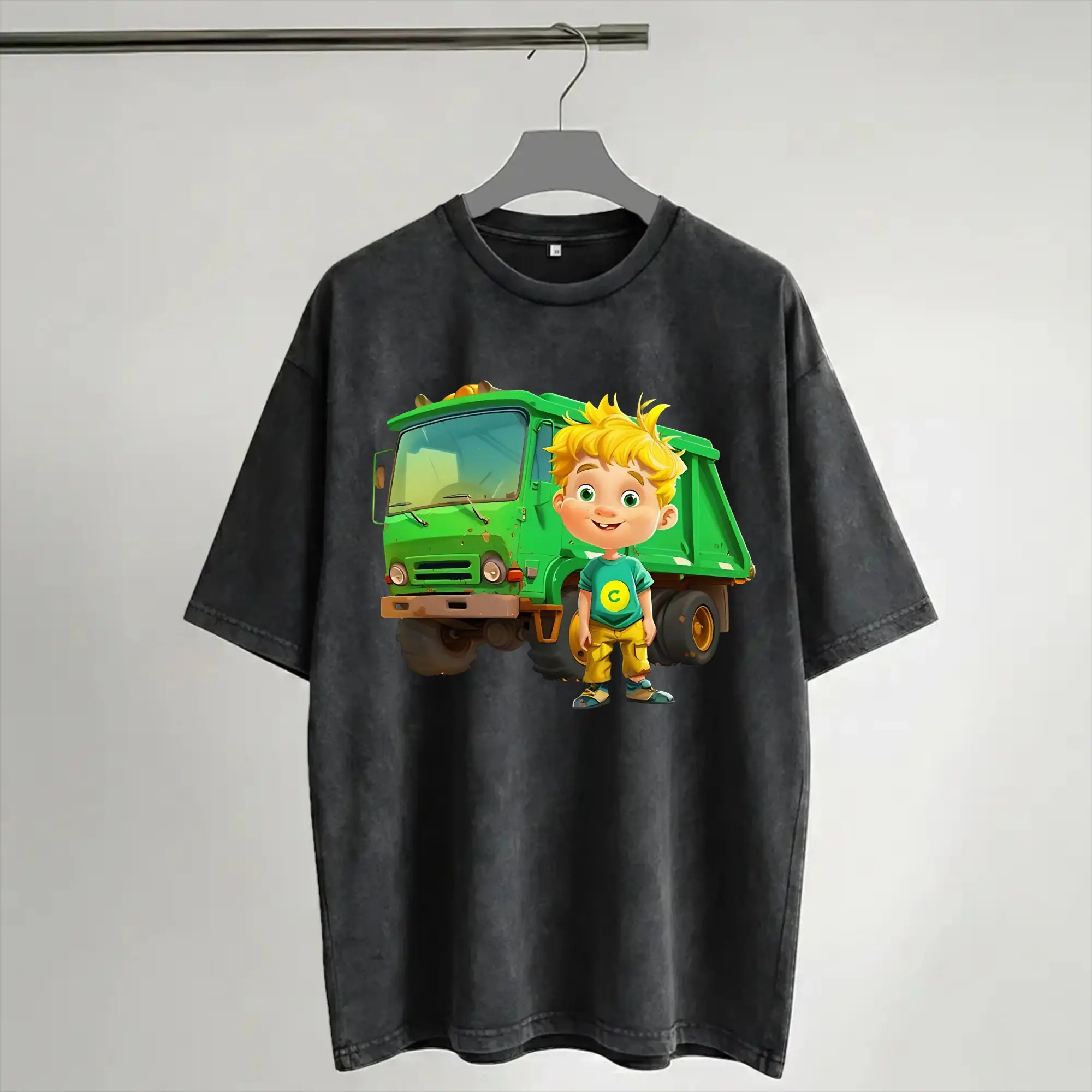 Trash Truck anime T Shirts Hip Hop Washed Short Sleeve High Street T-Shirt  Vintage Men Women Streetwear Summer Tops Tees