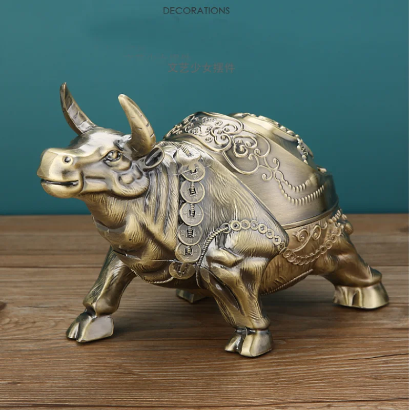 

BEST gift Southeast Asia Good luck Wealth cow Wall Street Bull ashtray mascot HOME office shop Decoration bring fortune