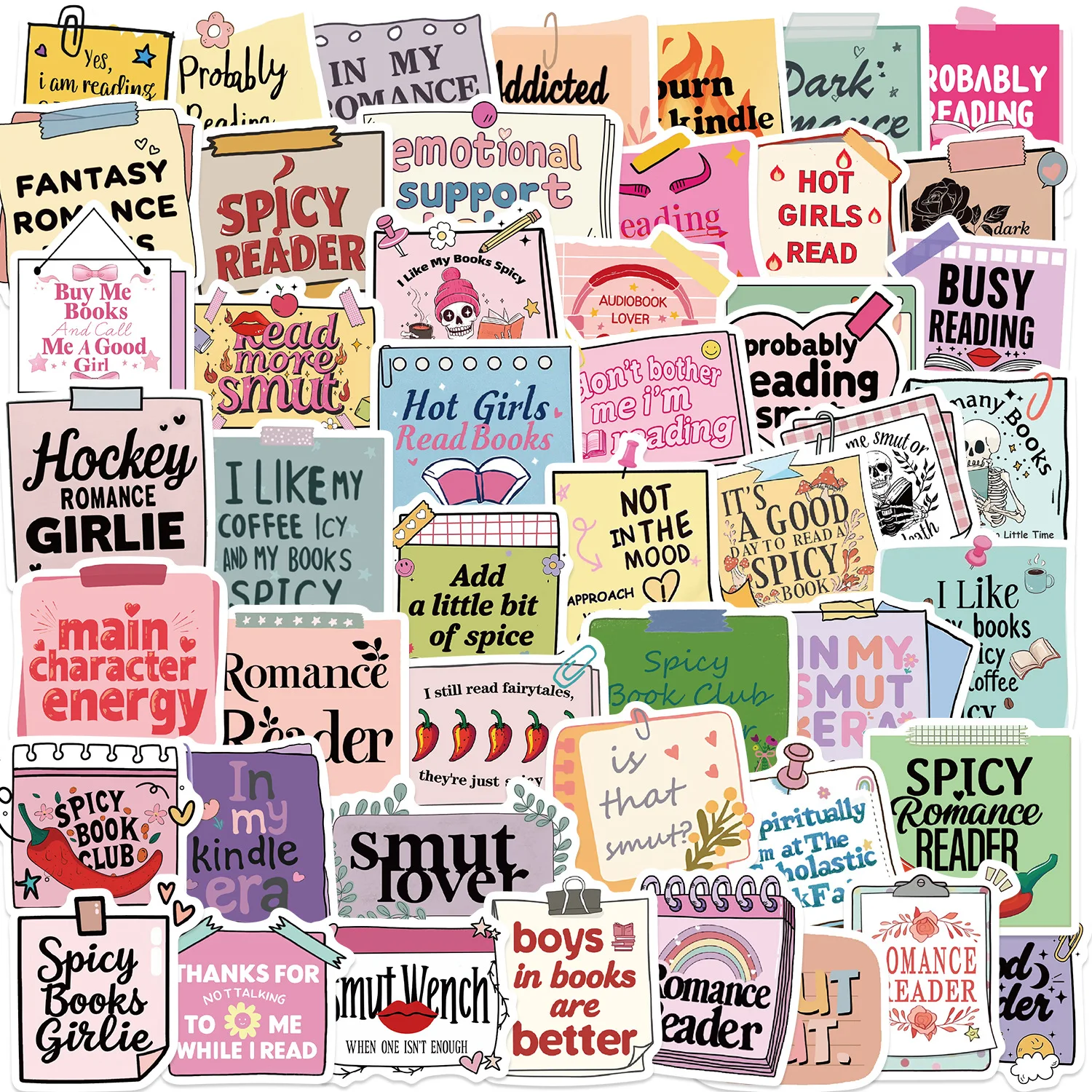 50 pegatinas de libros para Kindle, paquete de pegatinas Smutty Bookish para lectores, calcomanías de vinilo Booktok picantes para pegatinas para portátiles