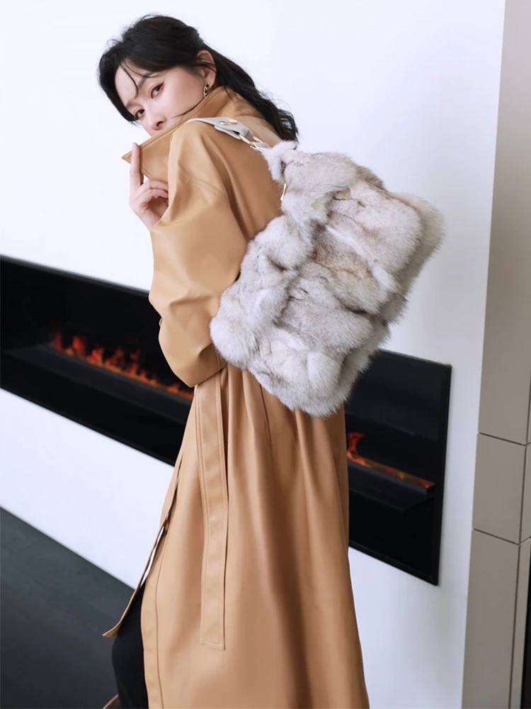 Women Fashion Natural Real Fox Fur Bag Real Fur Handbag Ladies Full Pelt Bag