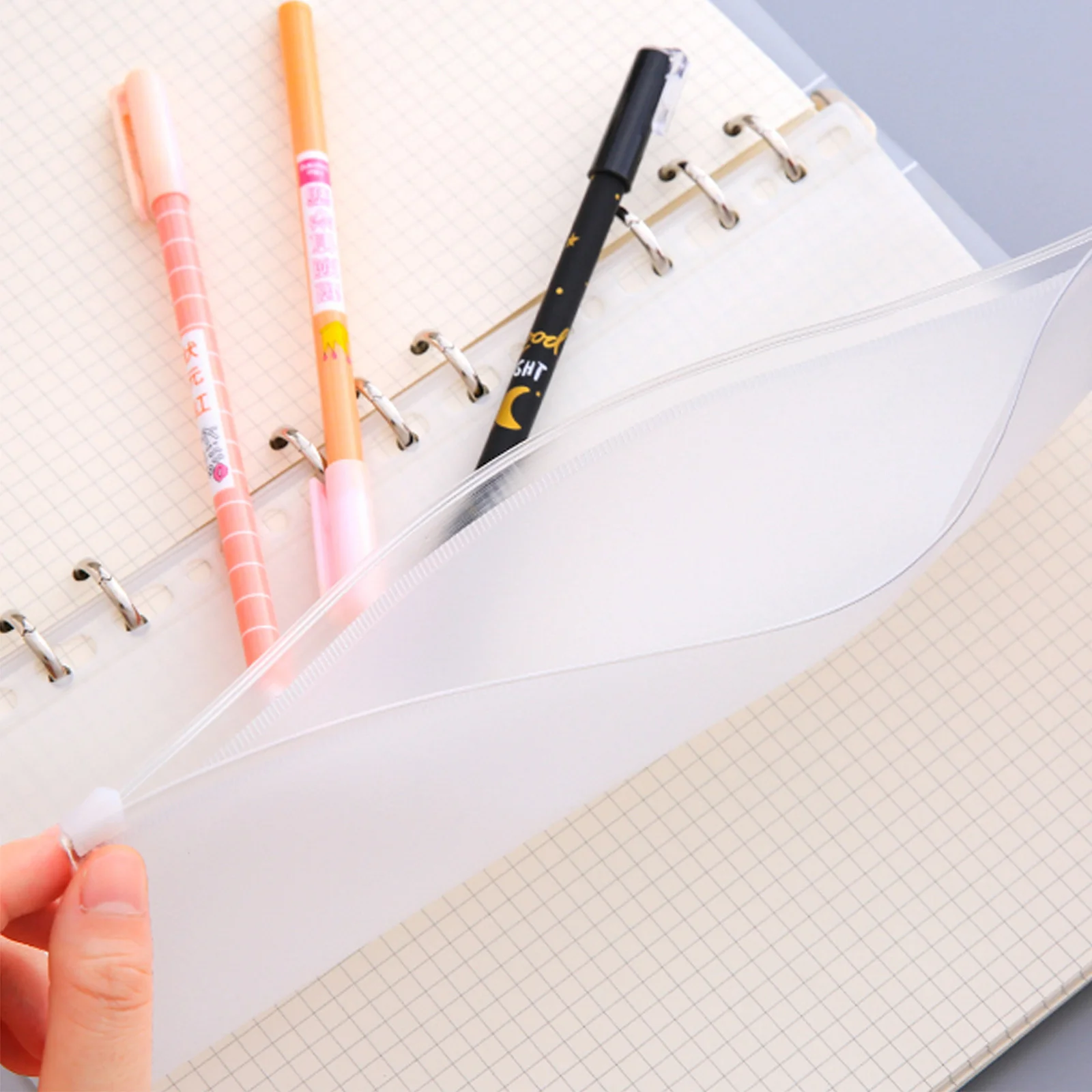 

12 шт., карманы для папок на молнии, прозрачный ПВХ, 6 отверстий для A6, 6 колец, органайзеры для хранения документов, карманы для папок на молнии