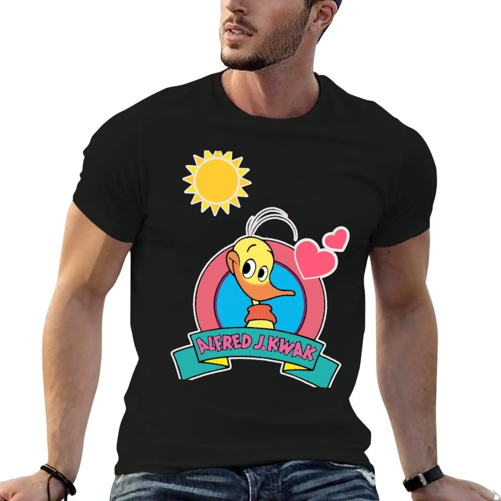 Alfred J Kwak, o pato adorável, é uma camiseta alegre com estampa de anime para homem, camiseta masculina simples.