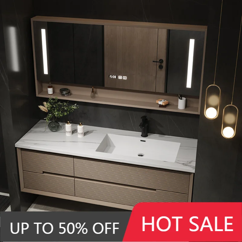 Intelligent Bathroom Vanity Seamless Stone Slab Ceramic Basin for a Modern Streamlined Look Sleek Bathroom Furniture Set With