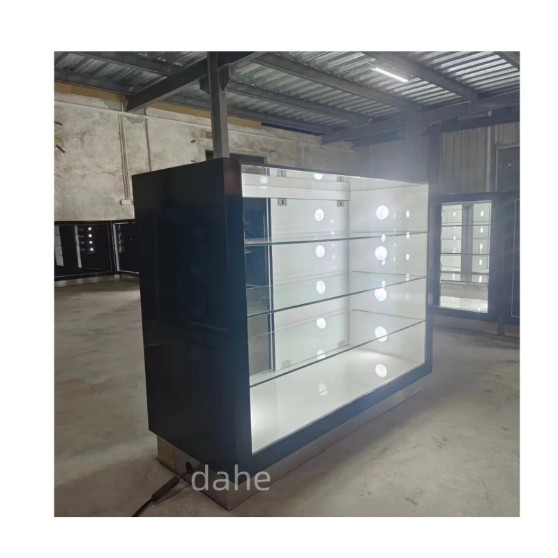 

custom.Factory Custom Smoke Shop Furniture Dispensary Display Showcase Glass Display Cabinet for Smoke Shop Counter Display