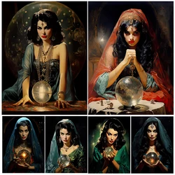 Gypsy Witch And Crystal Ball Vintage Wall Art Canvas Painting Fortune Teller Abstract Gothic Art Poster And Print Home Decor
