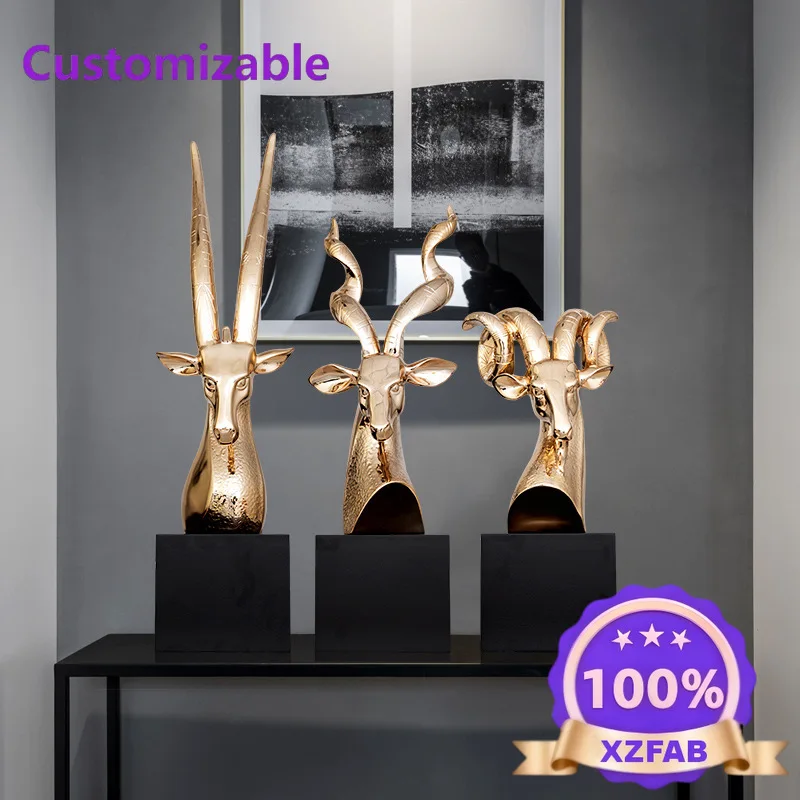 Factory Direct 2026 Sheep Head Sculpture Ornament Modern Simple Hotel Lobby Living Room Crafts Electroplating Resin Ornament