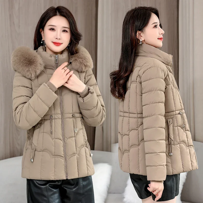 Winter 2024 New Down Jacket Women Parkas Fashion High-Quality Warm Cotton Padded Coat Ladies Short Overcoat Hooded Overwear Tops