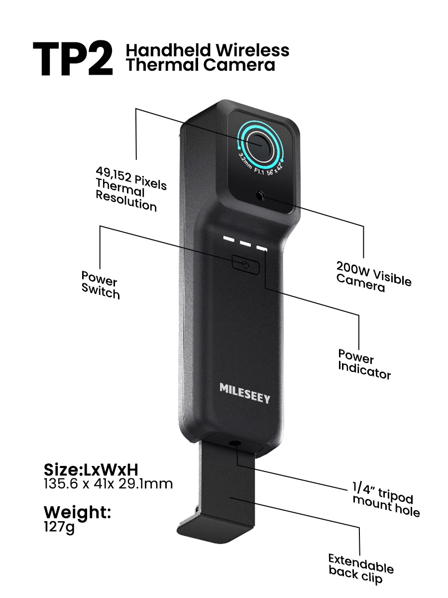 Handheld Wireless Thermal Camera Mileseey TP2 Plus Dual Infrared And Visible Light Camera Compact Design