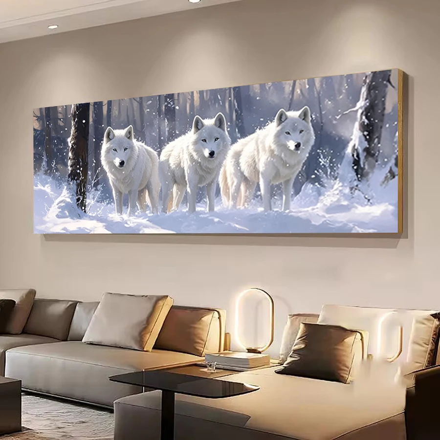 New Arrivals Diy Diamond Art Painting Extra Large Size Snow Wolf Full Drill Forest Animals Mosaic Embroidery Picture Frameless